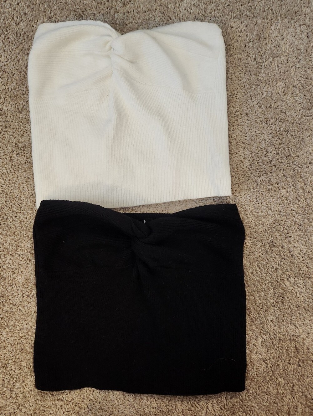 Striped Knit Twist Bandeau Tops — White & Black (Set of 2)